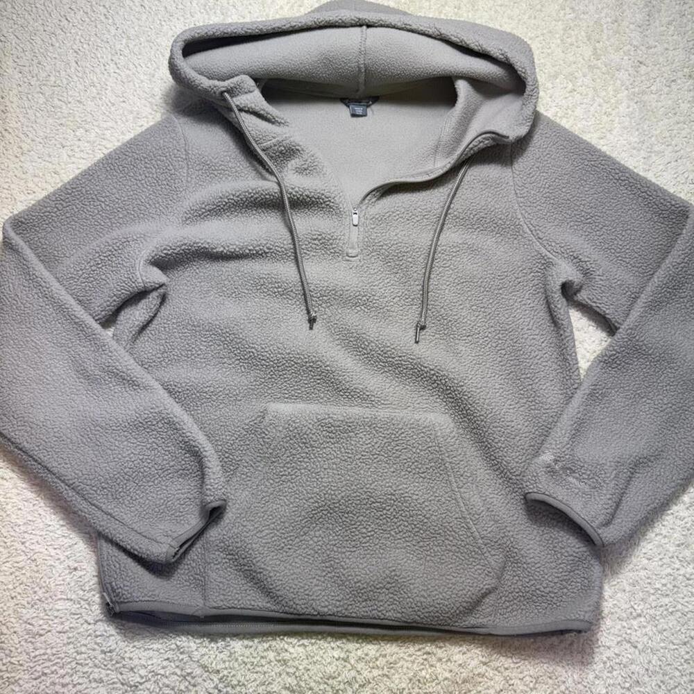 Eddie Bauer‎ 3/4 Zip Fleece Hoodie Stone Grey MEDIUM